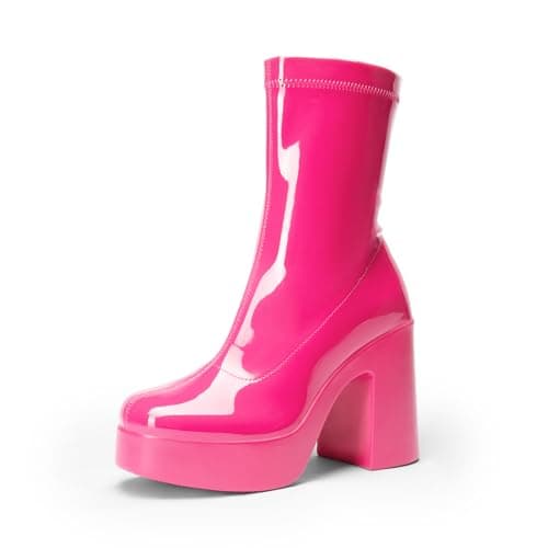 DREAM PAIRS Women's Gogo Ankle Boots Platform Shoes,Hot Pink-Pat,10