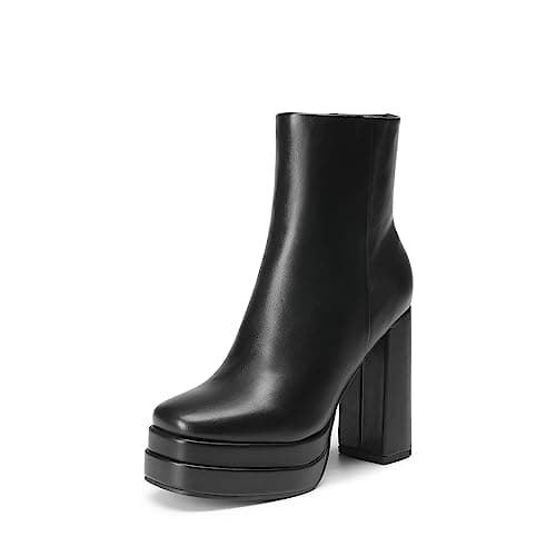 DREAM PAIRS Women's Platform Gogo Chunky Heel Ankle Boots,Black,11