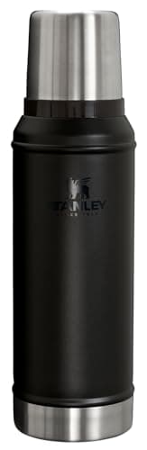 Stanley Classic Legendary Vacuum Bottle 1.0 qt Wide Mouth with Leakproof Cup Lid Keep Drinks Hot or Cold Packable for Travel Insulated Stainless Steel Thermal Bottle BPA-Free Black 2.0