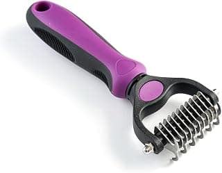 WePet Grooming Rake for Dogs & Cats, Double-Sided Deshedding Brush, Extra-Wide Dematting Tool, Slicker Comb for Undercoat & Loose Hair Removal, Reduces Shedding by 95%, Purple, Small